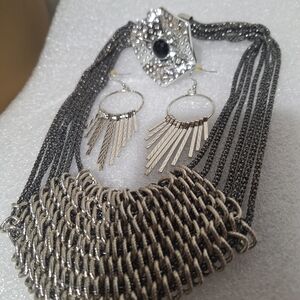 Elegant Silver and Black Jewelry Set
